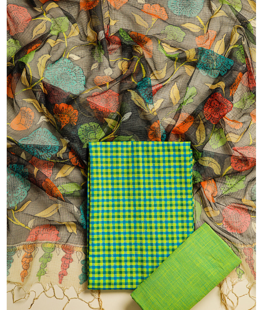 PURE COTTON WOVEN SUIT SET WITH KOTA HANDPAINTED DUPATTA