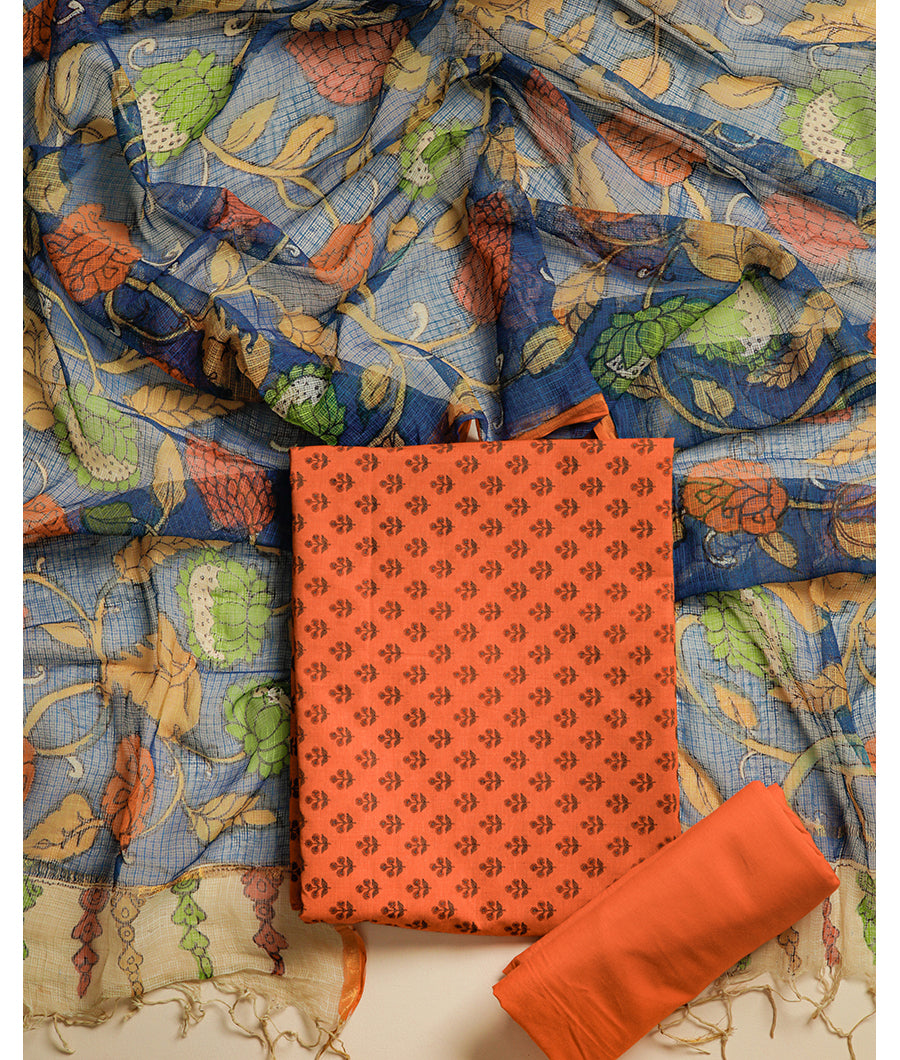 PURE COTTON WOVEN SUIT SET WITH KOTA KALAMKARI HANDPAINTED DUPATTA