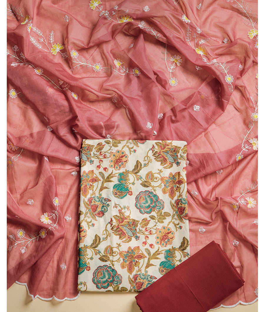 PURE COTTON SUIT SET WITH CHANDERI EMBROIDERY DUPATTA