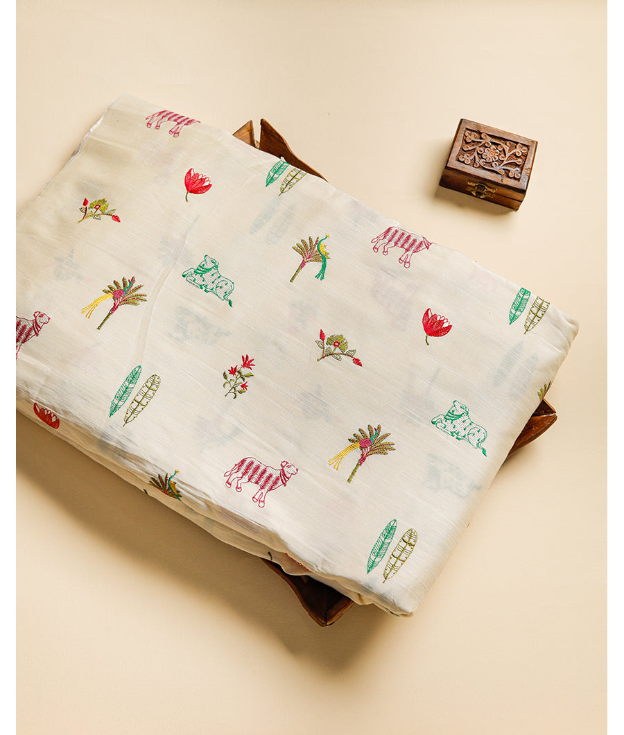 SEMI RAW SILK EMBROIDERY FABRIC
