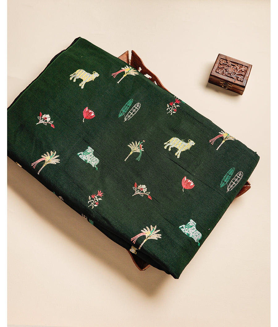 SEMI RAW SILK EMBROIDERY FABRIC
