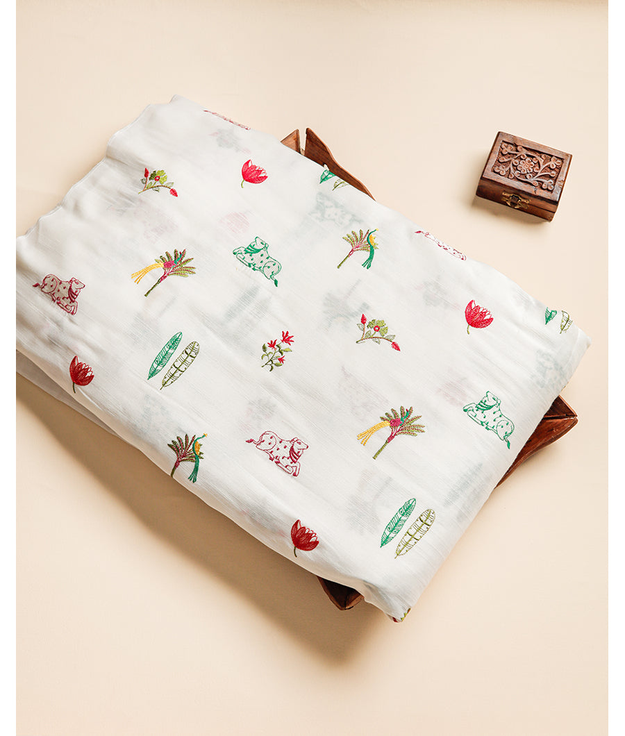 SEMI RAW SILK EMBROIDERY FABRIC