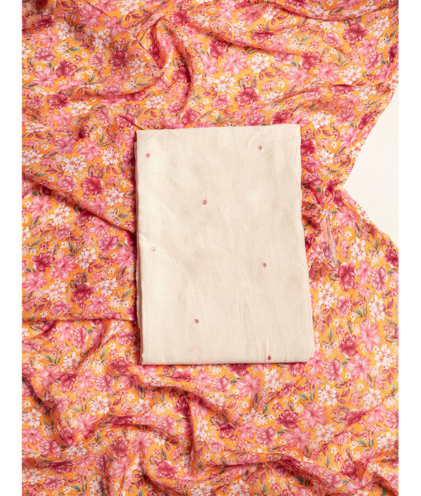 Cotton mul mirror work with chinnon