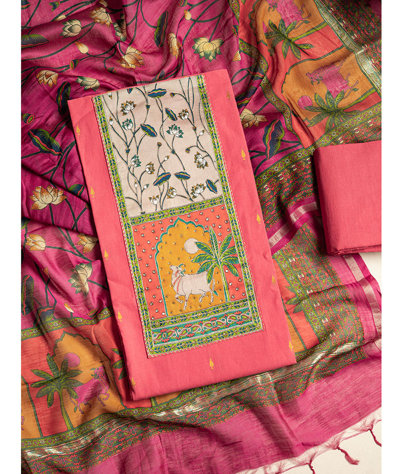 Cotton pichwai suit set with chanderi silk dupatta