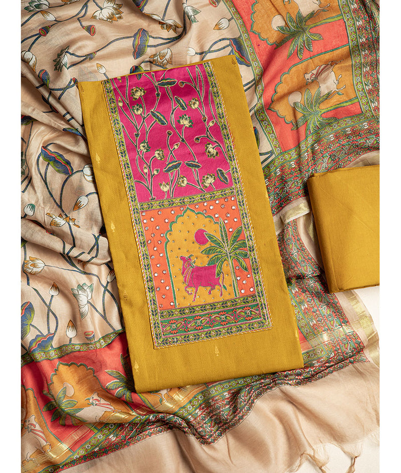 Cotton pichwai suit set with chanderi silk dupatta