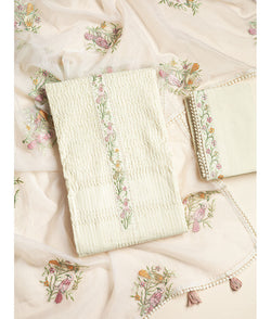 Cotton crushed suit set with organza embroidery dupatta