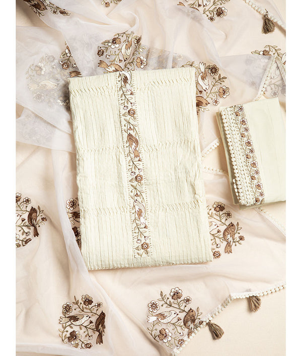 Cotton crushed suit set with organza embroidery dupatta