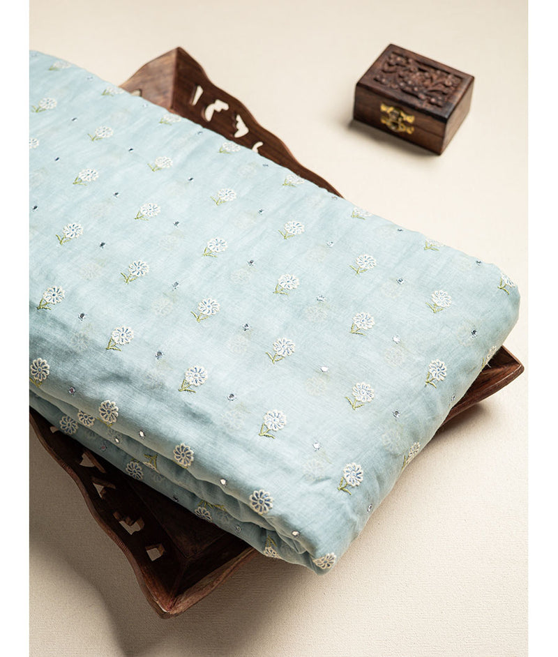 Malai chanderi mirror with embroidered fabric