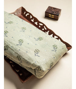 Malai chanderi mirror with embroidered fabric