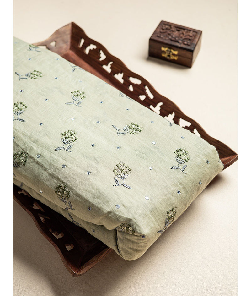 Malai chanderi mirror with embroidered fabric