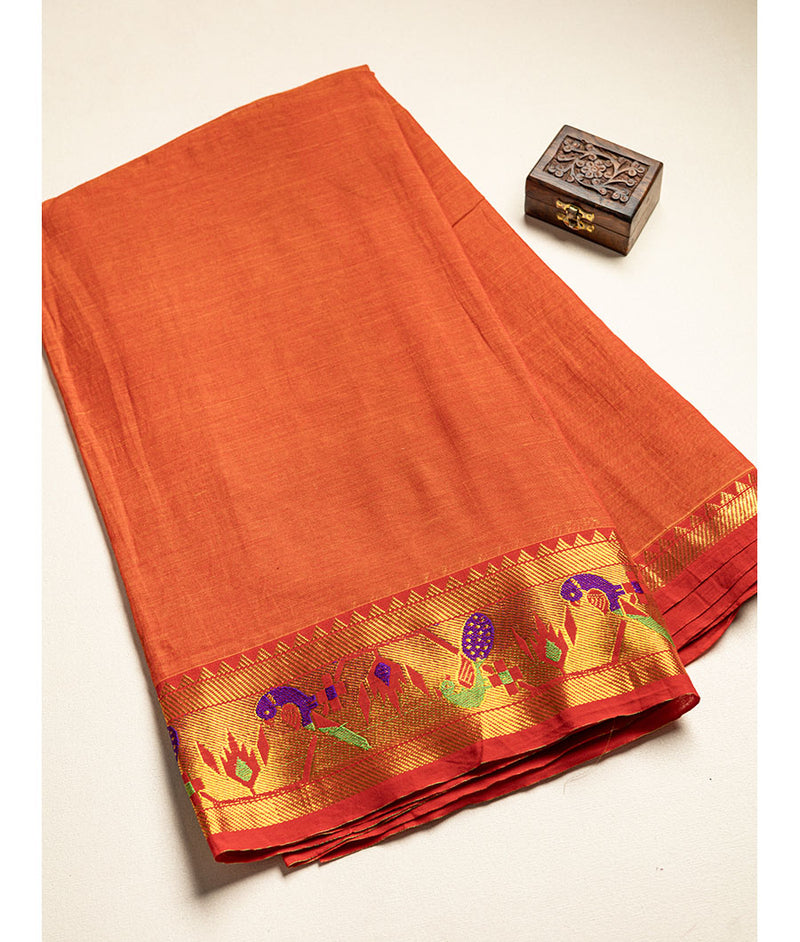 Handloom Cotton Narayanpet Zari Border Fabric