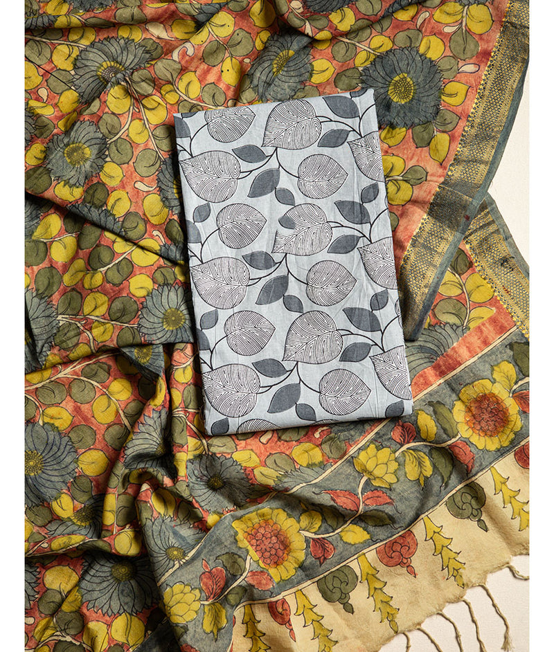 Cotton handblock with kalamkari dupatta