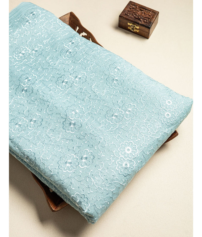 Pure malai chanderi embroidery fabric