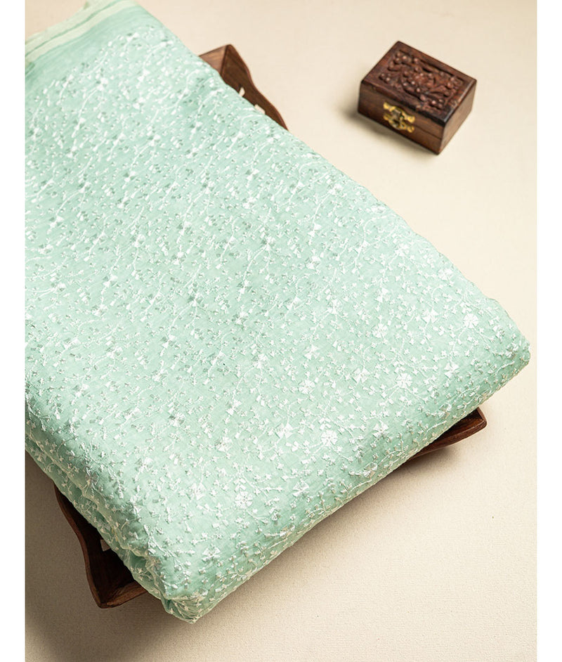 Pure malai chanderi embroidery fabric