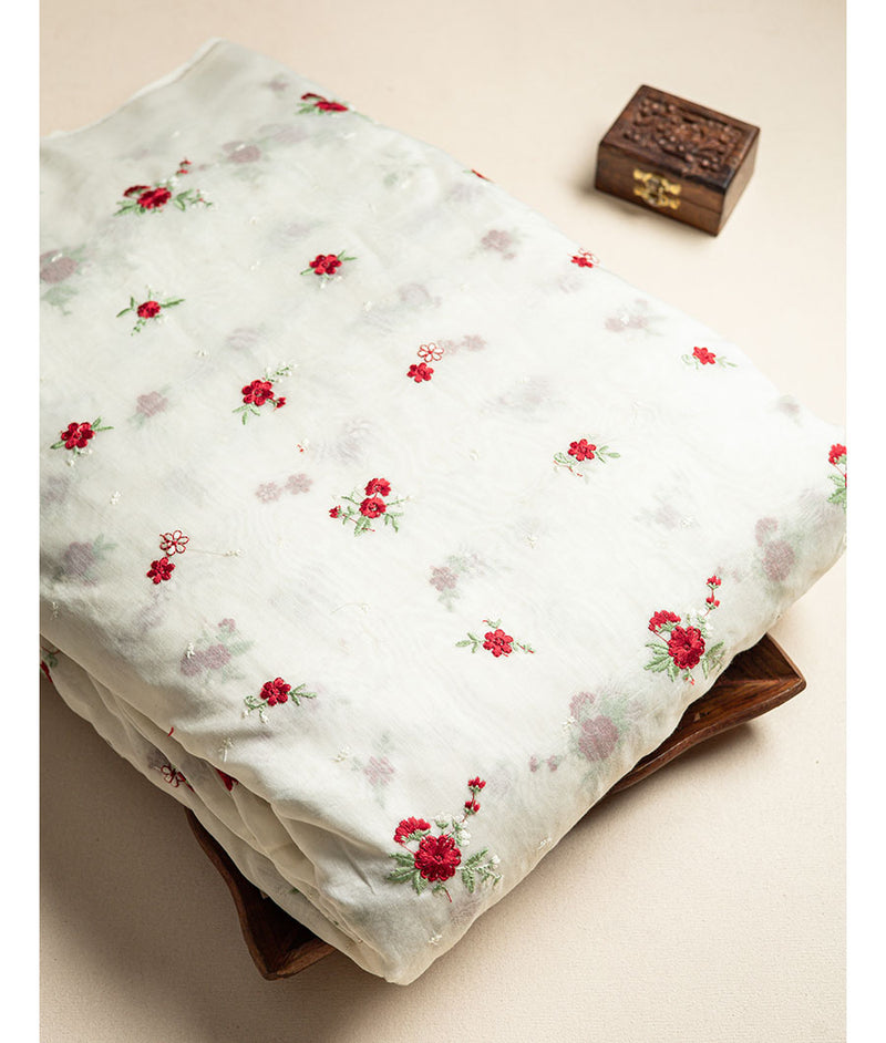 Pure malai chanderi embroidery fabric