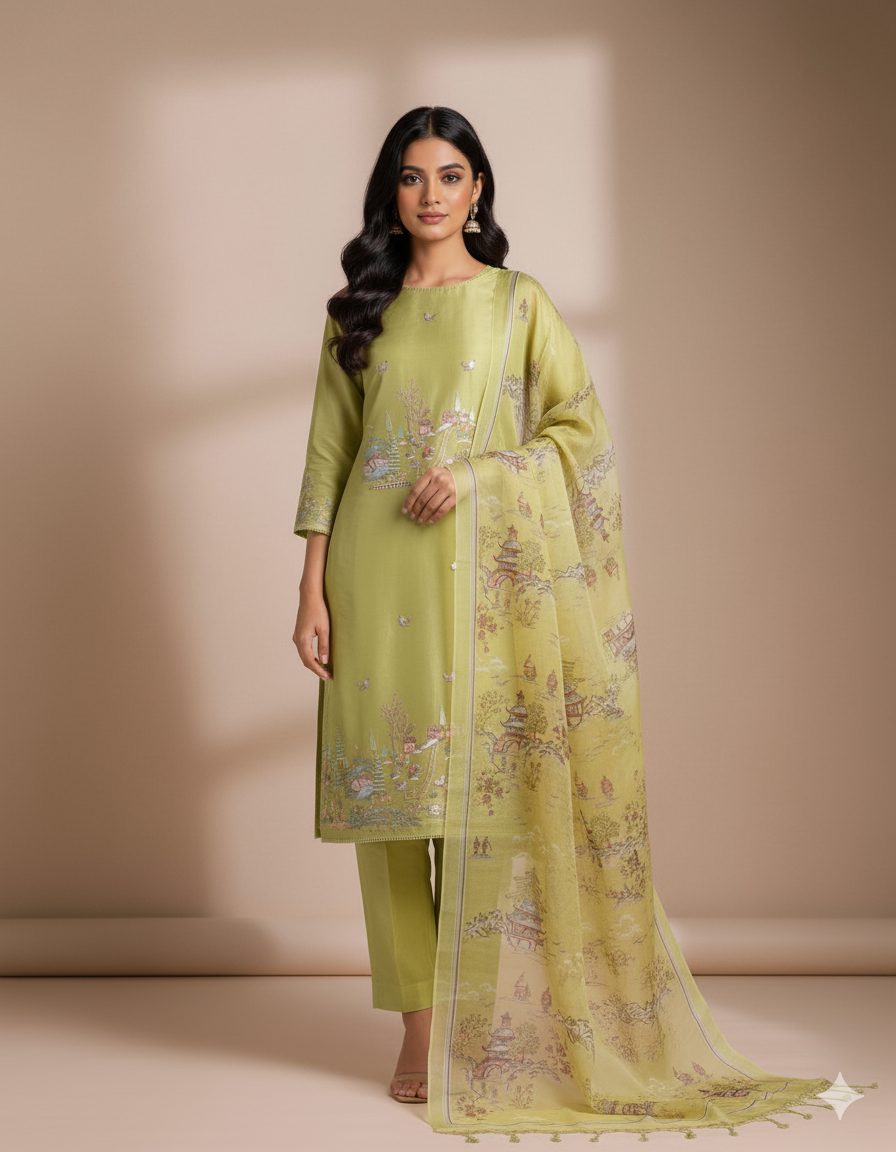 Pure organza embroidery suit set
