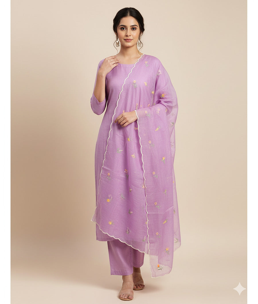 MALAI CHANDERI SUIT SET