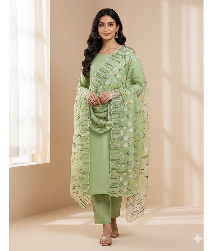 MALAI CHANDERI SUIT SET
