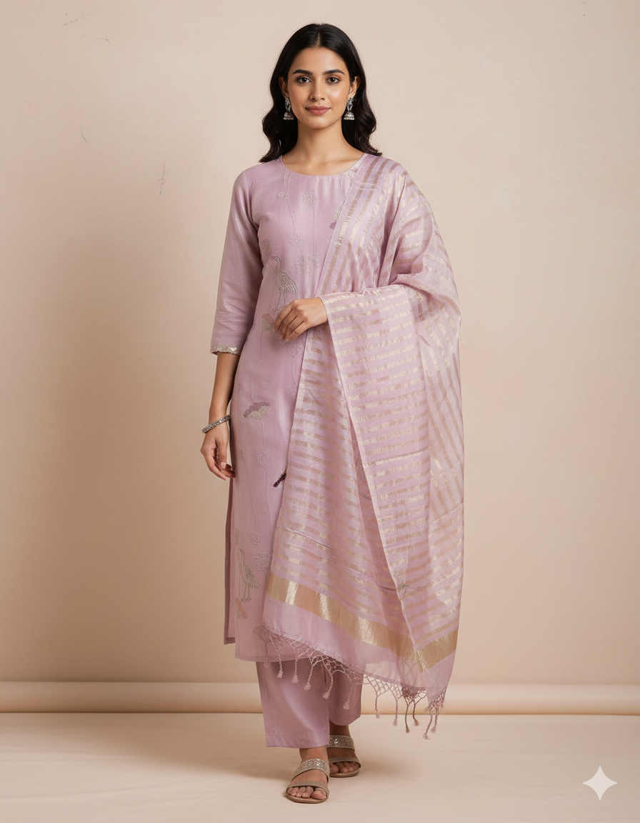 Pure malai chanderi suit set