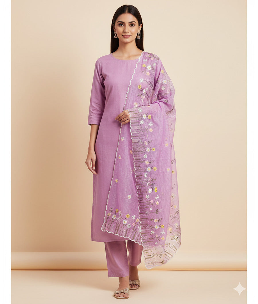 MALAI CHANDERI SUIT SET