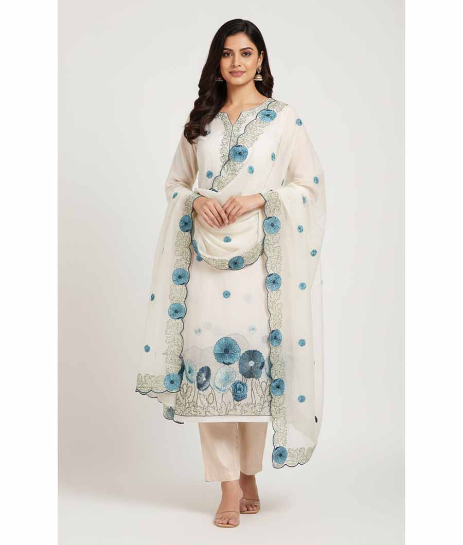 MALAI CHANDERI EMBROIDERY SUIT SET