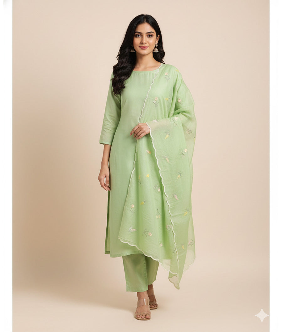 MALAI CHANDERI SUIT SET