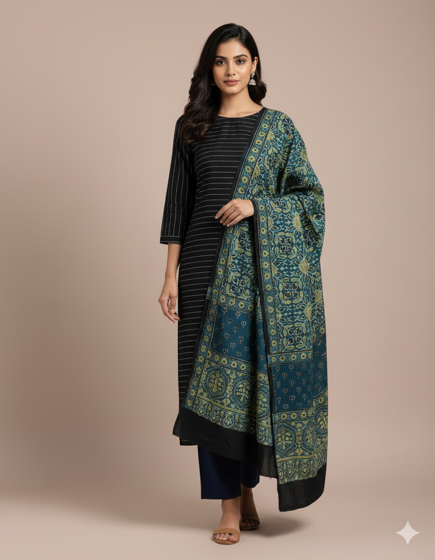 Cotton with ajrakh dupatta suit set