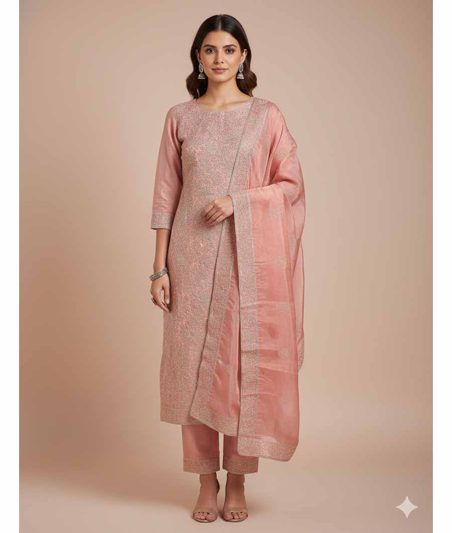 TISSUSE SILK EMBRIODERY SUIT SET