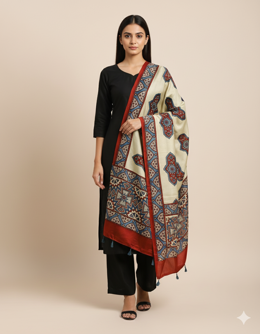 Modal Silk with Ajrakh Modal Silk Dupatta