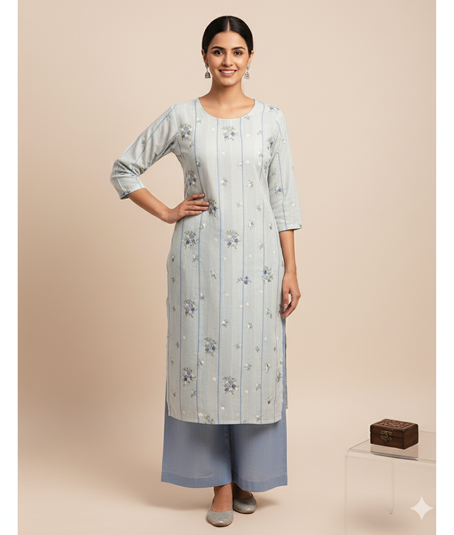 PURE MUL COTTON EMBROIDERED FABRIC