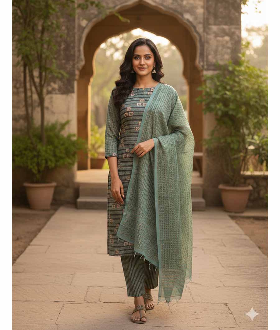 MALAI CHANDERI SUIT SET