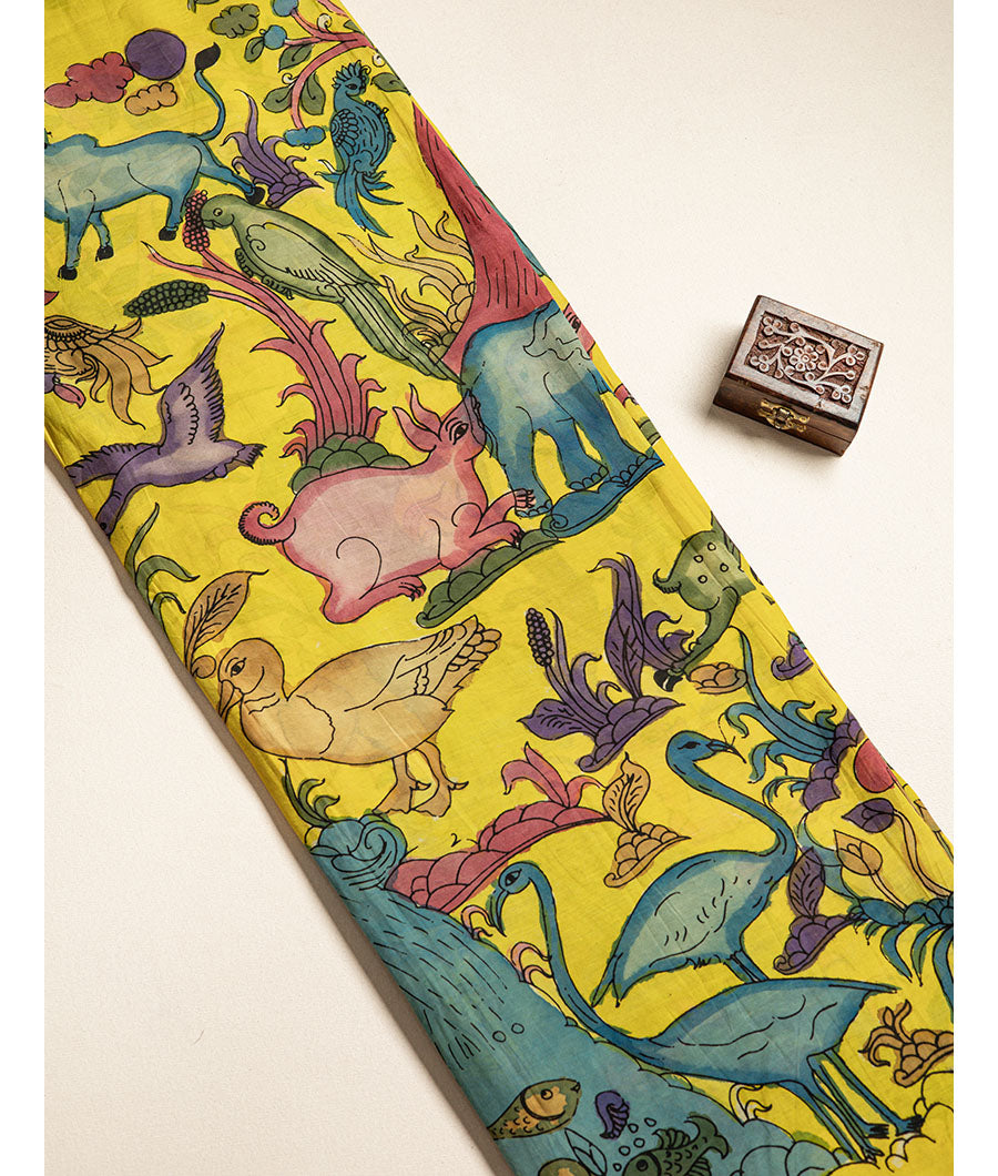 KALASTHRI KALAMKARI HAND PAINTED SILK FABRIC