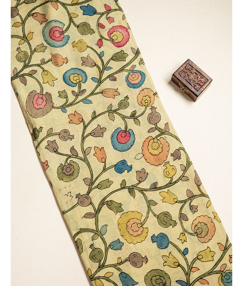 KALASTHRI KALAMKARI HAND PAINTED SILK FABRIC