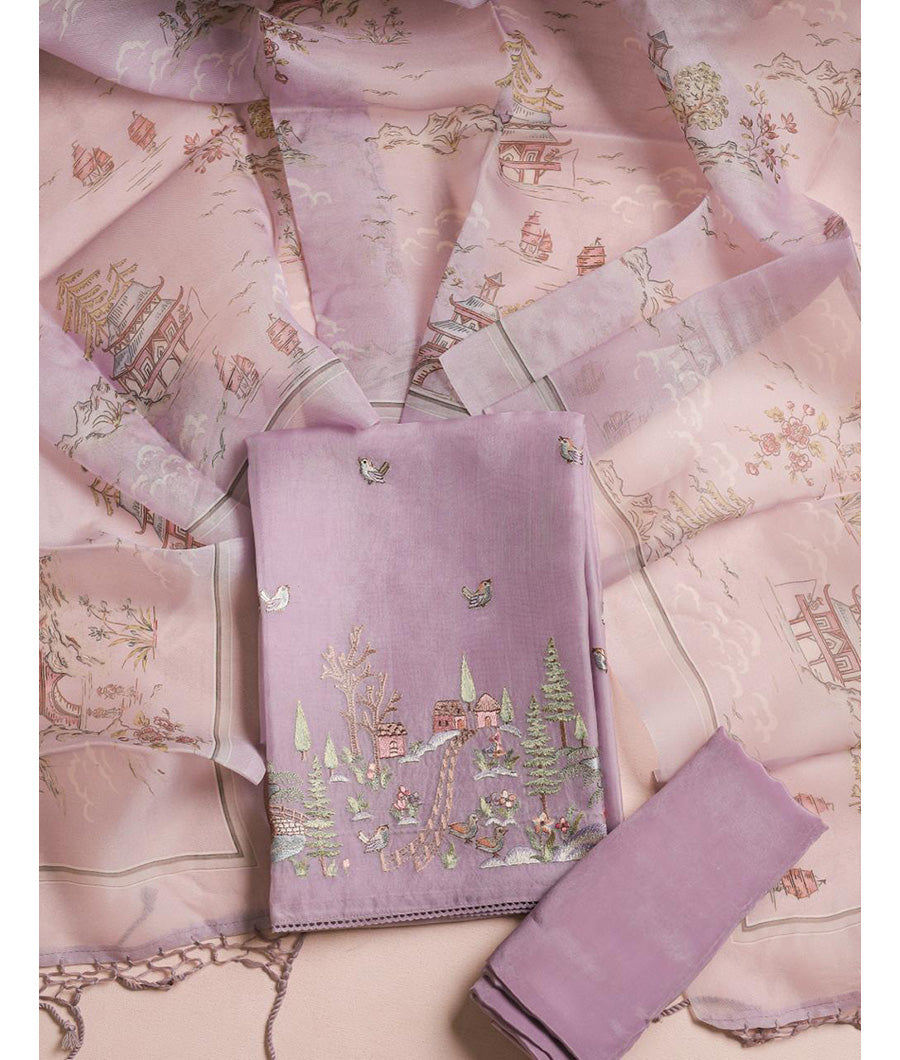 Pure organza embroidery suit set