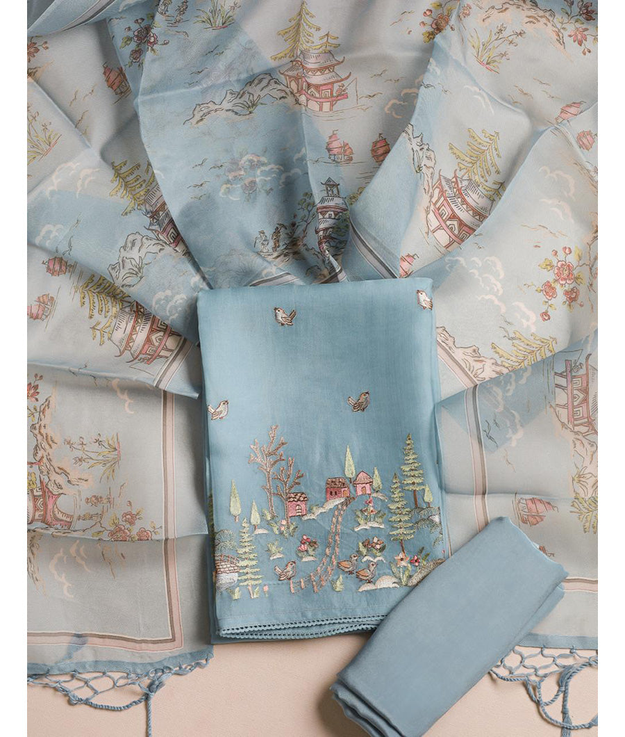 Pure organza embroidery suit set