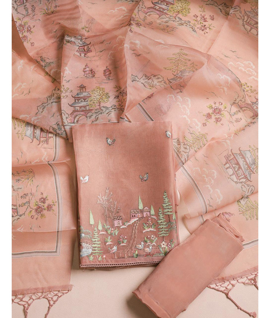 Pure organza embroidery suit set