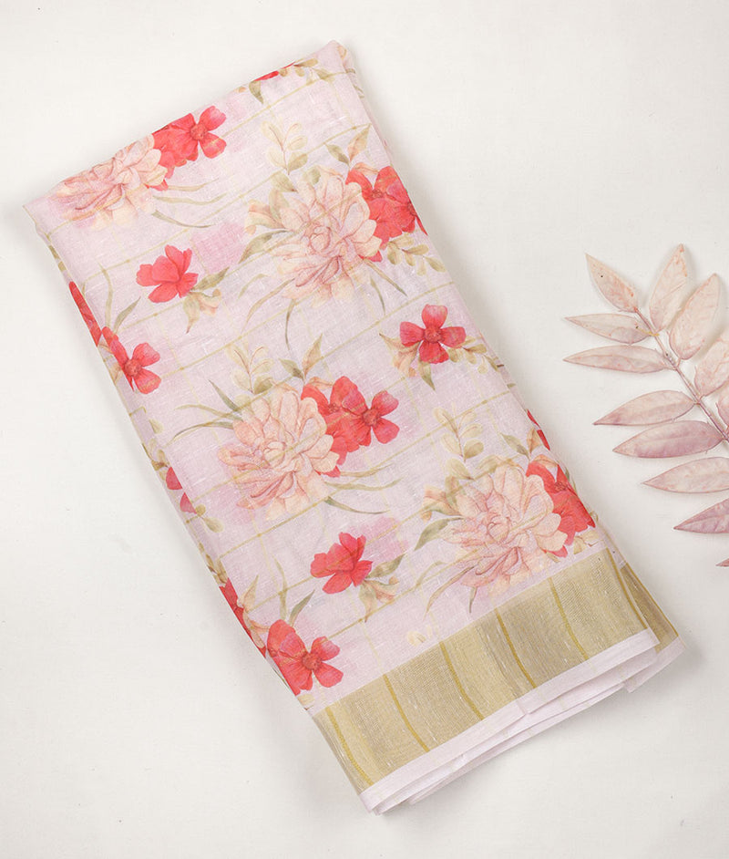 Semi Linen Zari Border Fabric