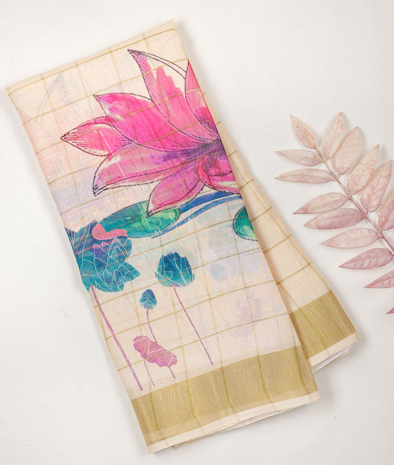 Semi Linen Zari Border Fabric