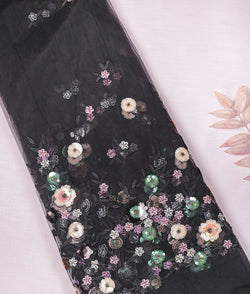 Net fabric with sequence embroidery