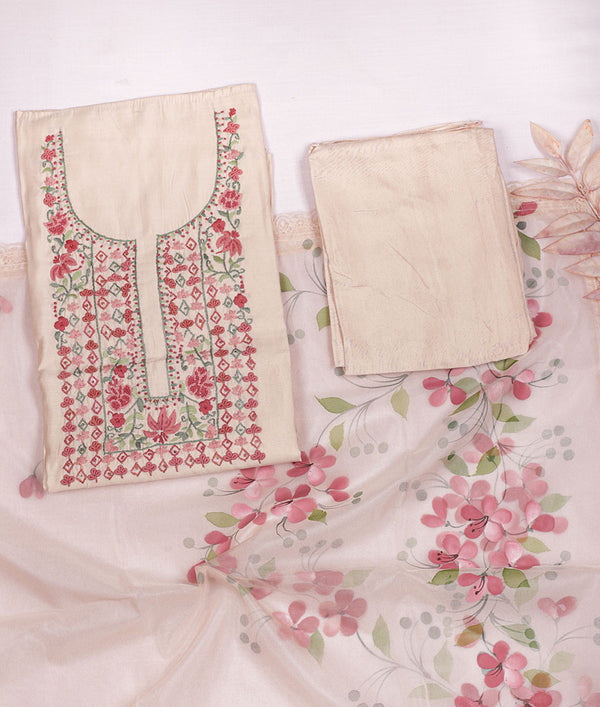MUSLIN SILK EMBROIDERY WITH ORGANZA  DUPATTA