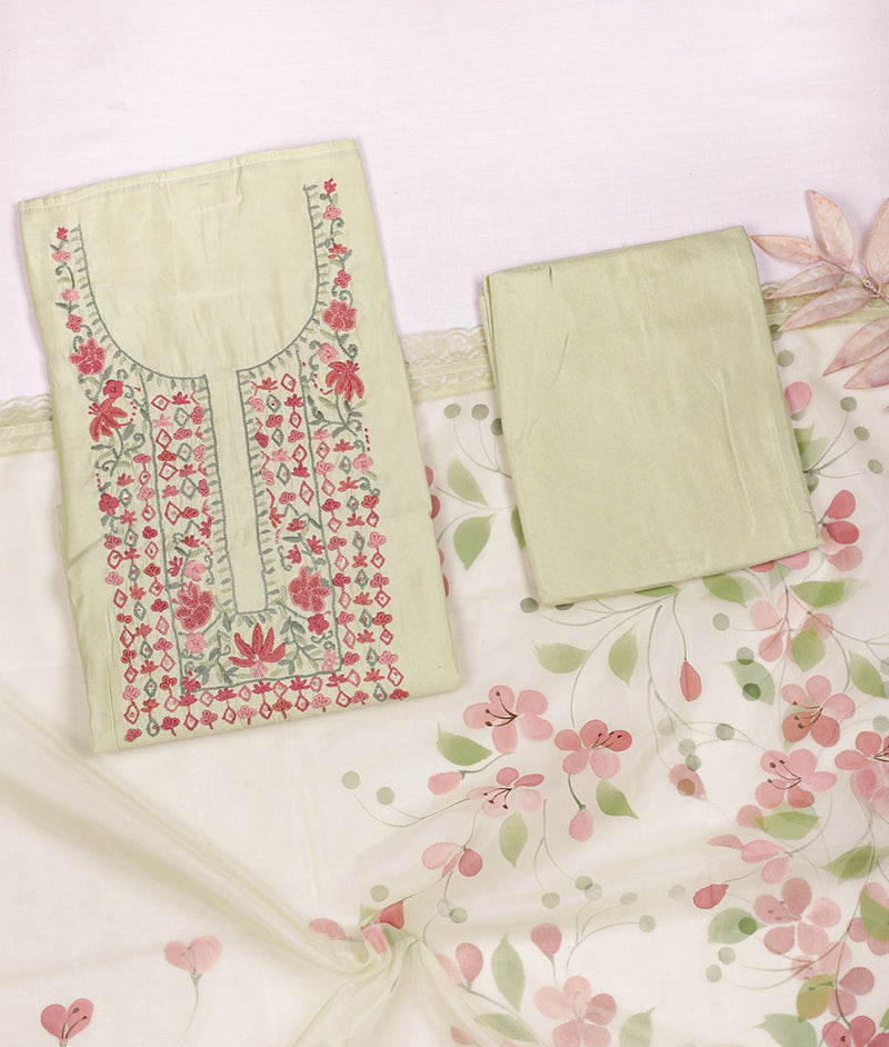 MUSLIN SILK EMBROIDERY WITH ORGANZA  DUPATTA