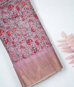 Semi tussar with temple border fabric