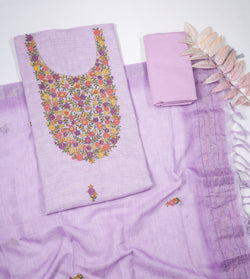 Linen Chanderi Embroidered Suit Sets