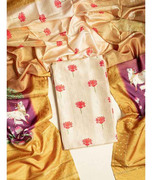SEMI TUSSAR PICHWAI 2 PIECE SUIT SET