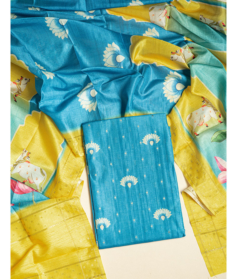 SEMI TUSSAR PICHWAI 2 PIECE SUIT SET