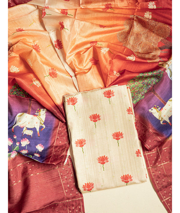 SEMI TUSSAR PICHWAI 2 PIECE SUIT SET
