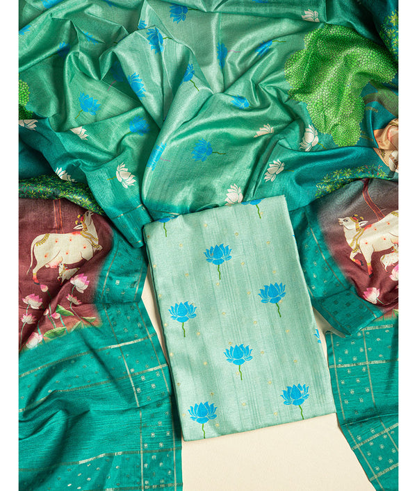 SEMI TUSSAR PICHWAI 2 PIECE SUIT SET