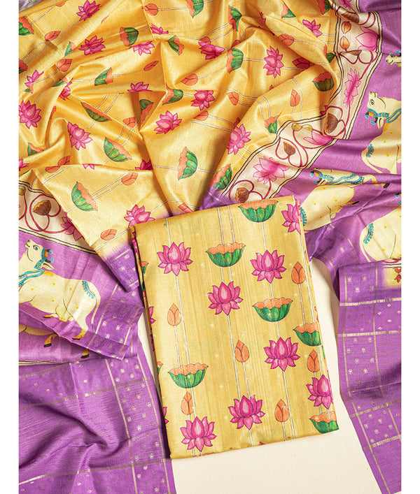SEMI TUSSAR PICHWAI 2 PIECE SUIT SET