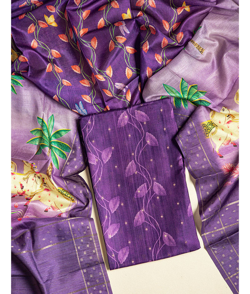 SEMI TUSSAR PICHWAI 2 PIECE SUIT SET