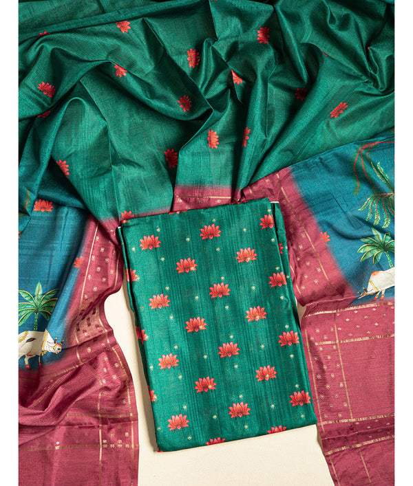 SEMI TUSSAR PICHWAI 2 PIECE SUIT SET